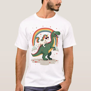 T-shirt Licorne Arc-en-Ciel Chevauchant T rex - Garçons Fi
