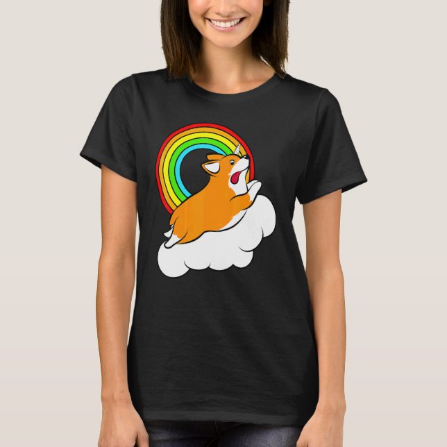T-shirt Licorne Arc-en-ciel Corgi (Devant)