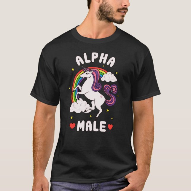 T-shirt Licorne arc-en-ciel mâle alpha drôle drôle (Devant)