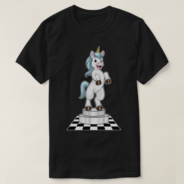 T-shirt Licorne aux échecs comme Cavalier de pièce d'échec (Design devant)
