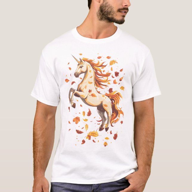 T-shirt Licorne aux feuilles d'automne (1) (Devant)