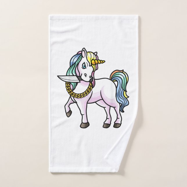 T-Shirt Licorne Avec Couteau Filles Femmes (Serviette à main)