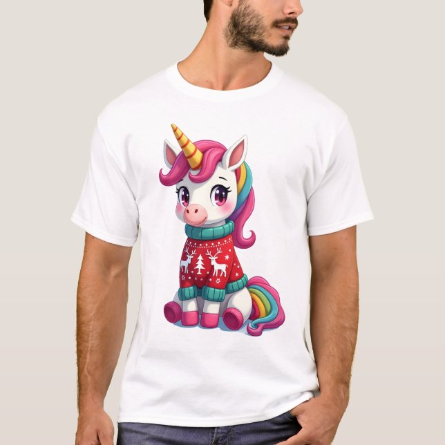 T-shirt Licorne avec pull de Noël Filles Licorne Chris (Devant)