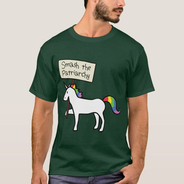 T-shirt Licorne blanche Smashhe Patriarcat ajustement drôl (Devant)