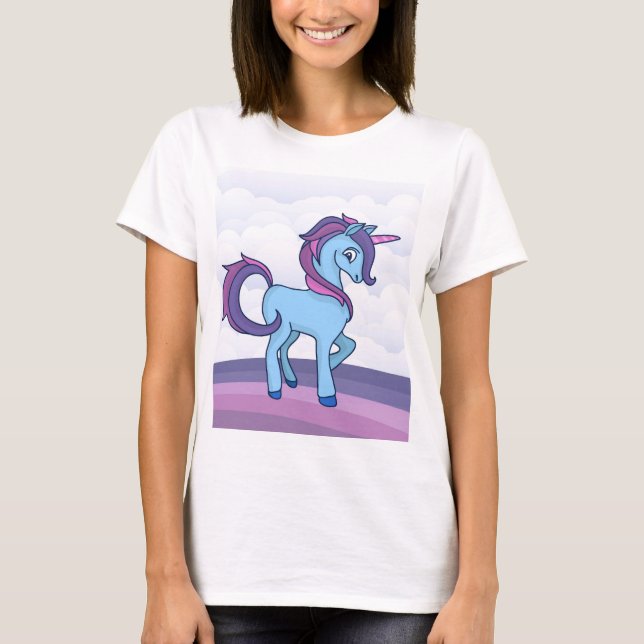 T-shirt Licorne bleue kawaii (Devant)