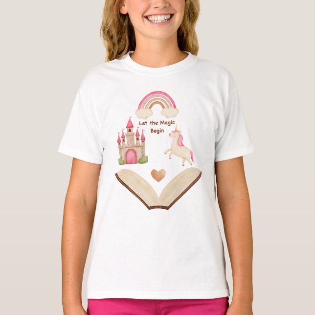 T-shirt Licorne Château Fille Arc-en-Ciel | Conte  (Devant)