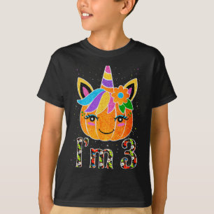 T-shirt Licorne de 3 ans, citrouille, design mignon, anniv