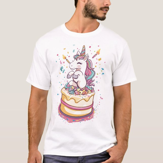 T-shirt Licorne de fête d'anniversaire (1) (Devant)