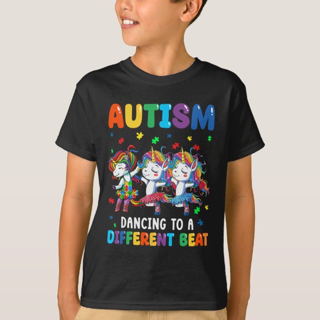 T-shirt Licorne de l'autisme dansant sur un rythme différe (Devant)