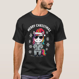 T-shirt Licorne de Noël Chapeau de Père Noël (3)