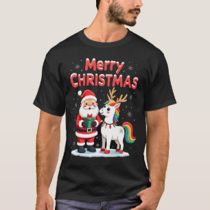 T-shirt Licorne de Noël mignonne avec Père Noël sur T-Shir