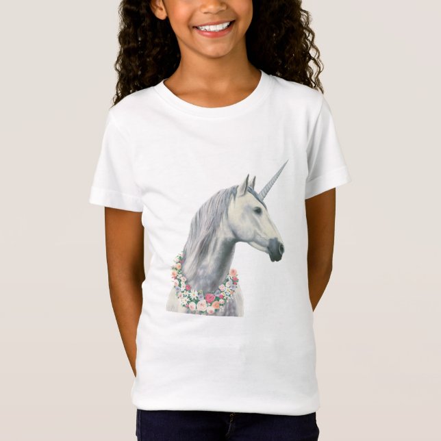 T-Shirt Licorne d'esprit avec des fleurs autour de cou (Devant)