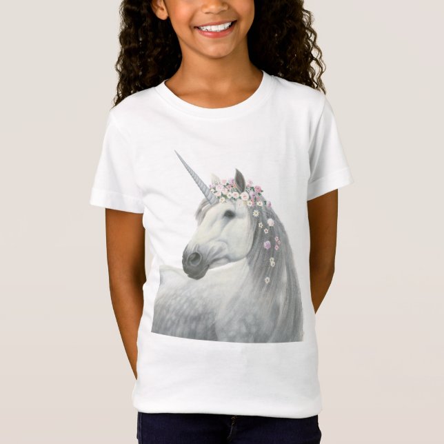 T-Shirt Licorne d'esprit avec des fleurs dans la crinière (Devant)
