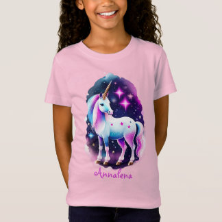 T-Shirt Licorne douce devant un ciel étoilé scintillant