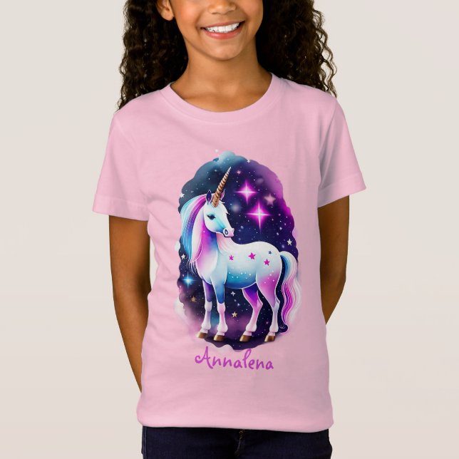 T-Shirt Licorne douce devant un ciel étoilé scintillant (Devant)