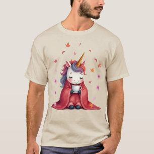 T-shirt Licorne Douillette Enveloppée dans une Couverture 