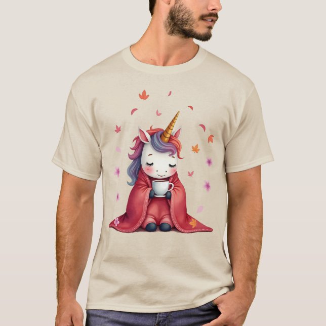 T-shirt Licorne Douillette Enveloppée dans une Couverture  (Devant)
