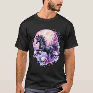 T-shirt Licorne éclairée par la lune parmi les roses oubli