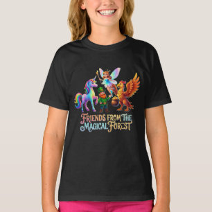 T-shirt Licorne et Fée de la Forêt Magique Enfants Noir 