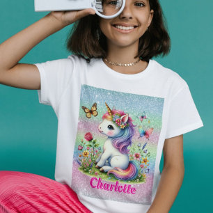 T-Shirt licorne fleur pailletée fantaisiste