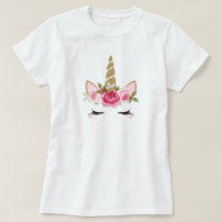 T-shirt Licorne Fleur Rose Mignon Tendance Féminin