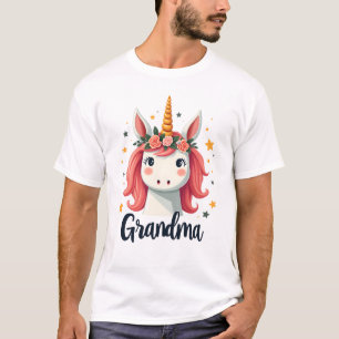 T-shirt Licorne Fleurie Couronne Magique Mignonne Grand-Mè