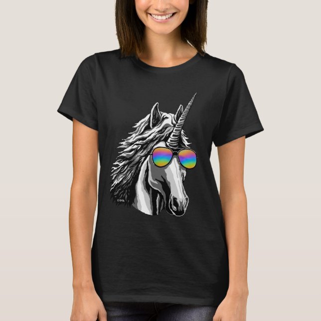 T-shirt Licorne fraîche avec des lunettes de soleil (Devant)
