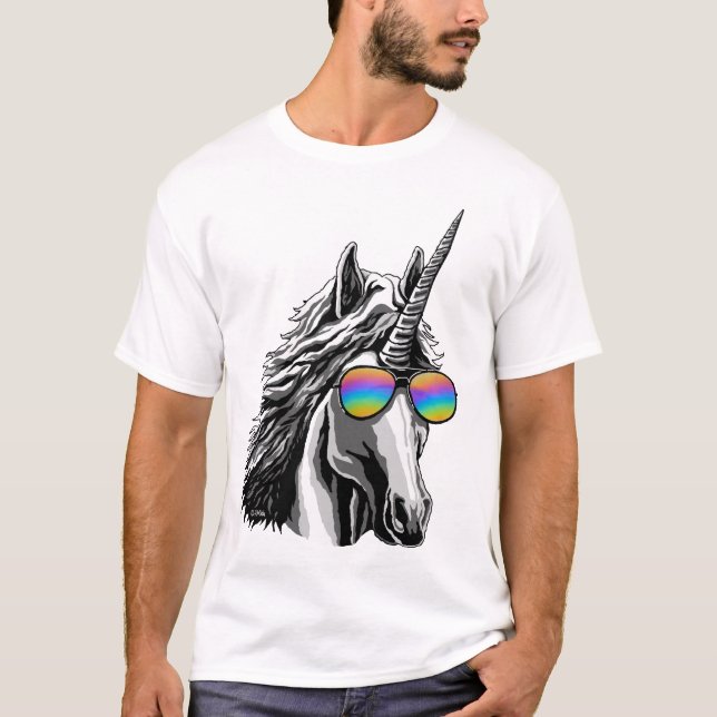 T-shirt Licorne fraîche avec des lunettes de soleil (Devant)