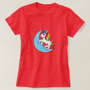 T-shirt Licorne Lune Céleste Bleue et Étoiles Arc-en-Ciel
