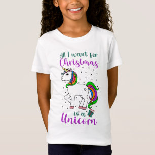 T-Shirt Licorne Magique de Noël Arc-en-ciel Vert Violet