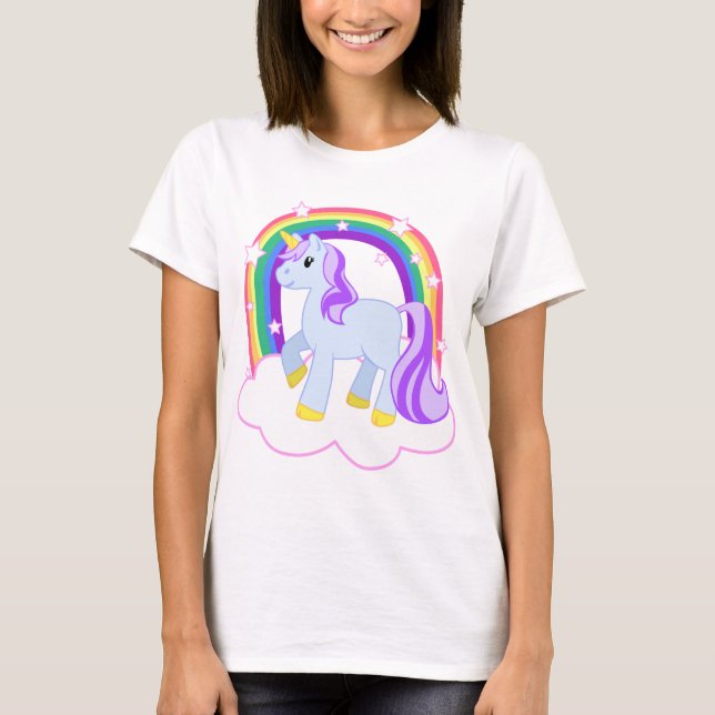 T-shirt Licorne magique mignonne avec l'arc-en-ciel (Devant)