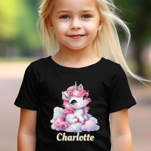 T-shirt Licorne magique nuage noir pastel scintillant
