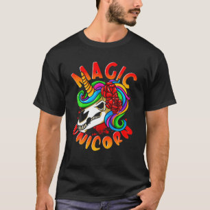 T-shirt Licorne Magique Rock'n'roll Crâne Roses Arc-en-cie