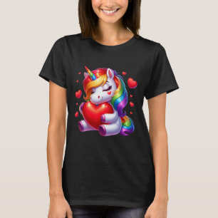 T-shirt Licorne Mignonne Avec Coeur Saint-Valentin Pour Fi