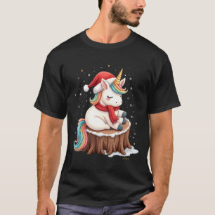 T-shirt Licorne Mignonne avec Écharpe Noël T-S