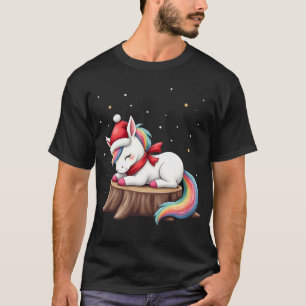 T-shirt Licorne Mignonne avec Écharpe Noël Xmas Fête T-S