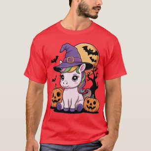 T-shirt Licorne mignonne Halloween Filles Femmes Sorcière