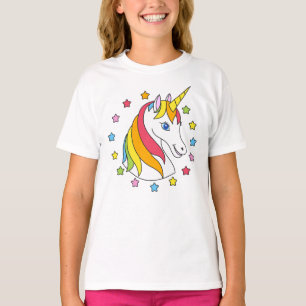 T-shirt Licorne mignonne magique visage et étoiles Coloré