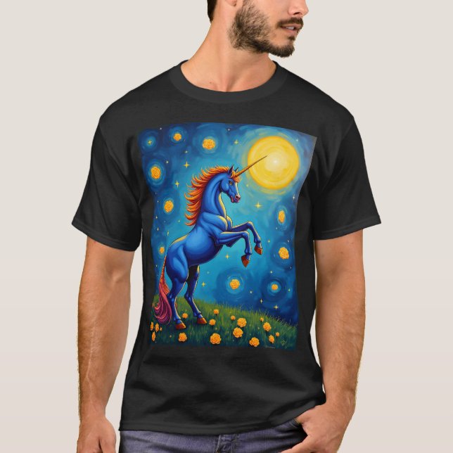 T-shirt Licorne Mignonne Nuit Étoilée (1) (Devant)