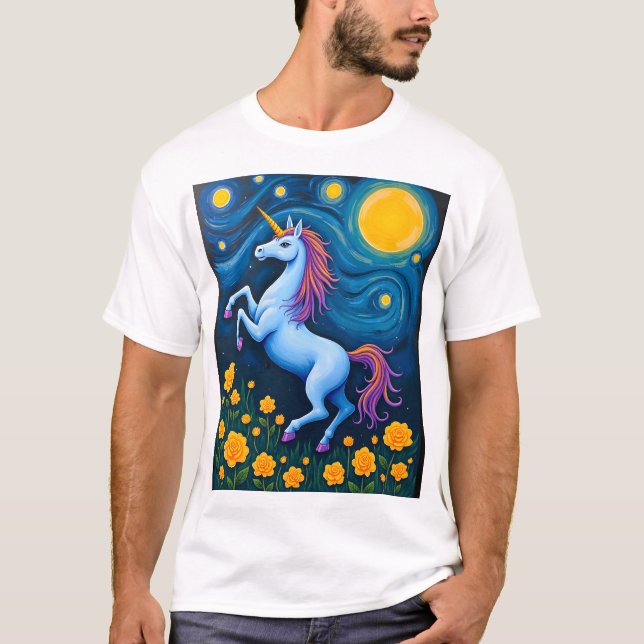 T-shirt Licorne Mignonne Nuit Étoilée (3) (Devant)