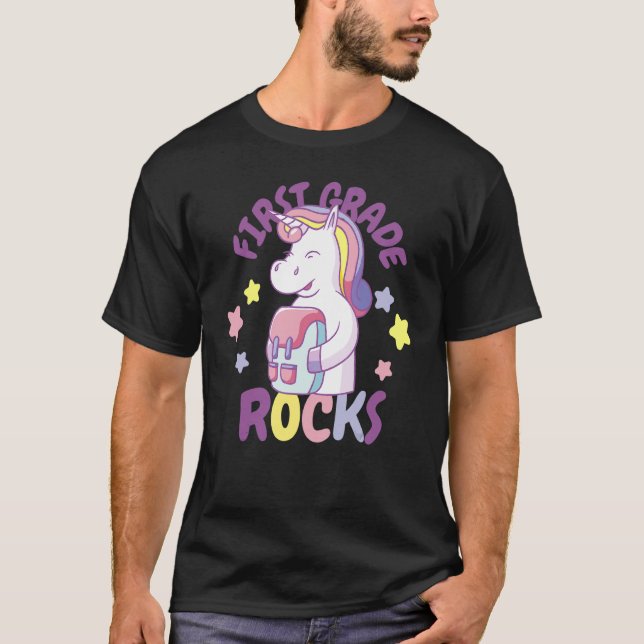 T-shirt Licorne Mignonne Première Année Roche (Devant)