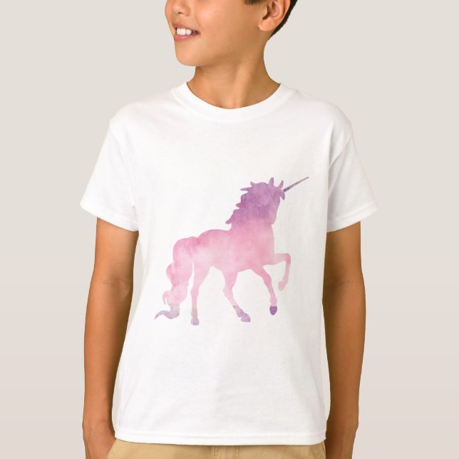 T-shirt Licorne molle de rose d'aquarelle (Devant)