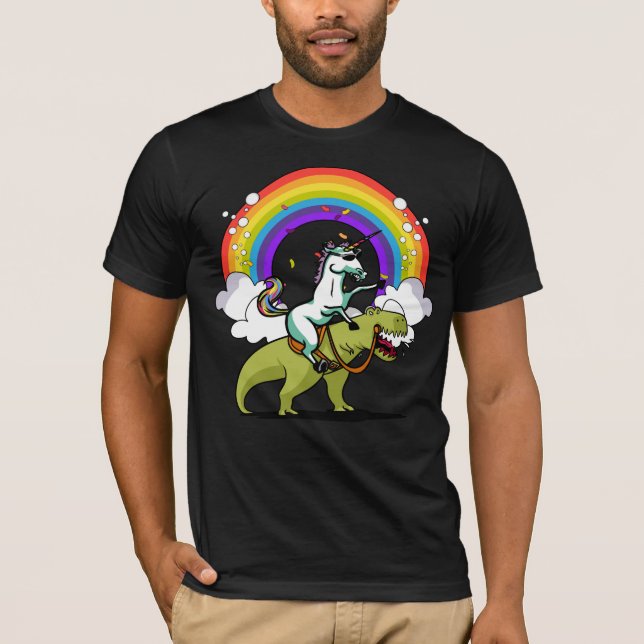 T-shirt Licorne montant l'arc-en-ciel magique de dinosaure (Devant)