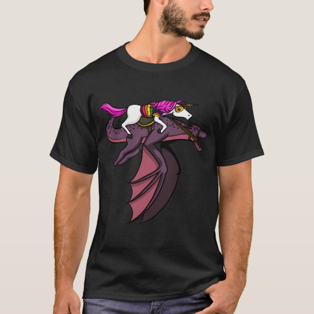 T-shirt Licorne montant un dragon (Devant)
