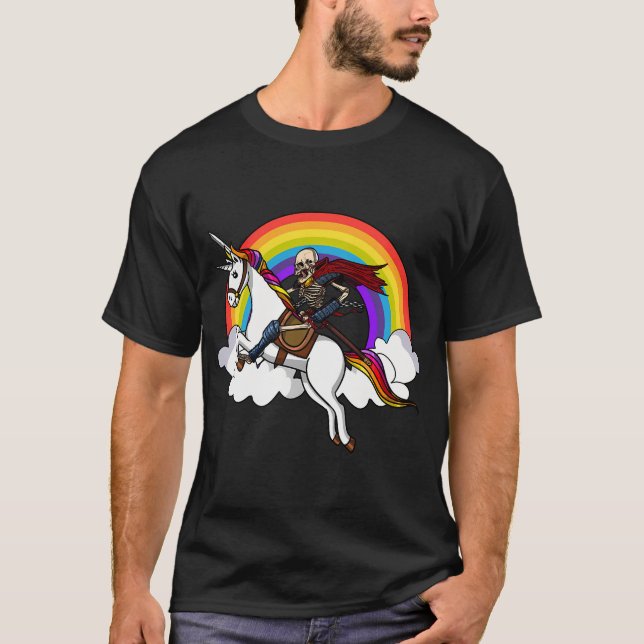 T-shirt Licorne montée par un squelette (Devant)