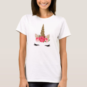 T-shirt Licorne Paillettes Dorées et Roses Roses Tendances