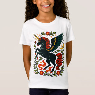 T-Shirt Licorne Pégase Art Populaire Floral Célest