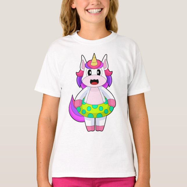 T-shirt Licorne Piscine Gonflable flotteur Été (Devant)