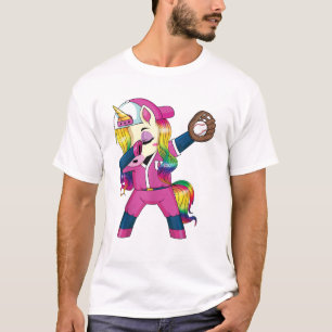 T-shirt Licorne qui Dabe Équitation Baseball Arc-en-ciel F