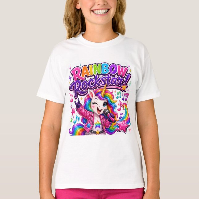 T-Shirt Licorne Rockstar Arc-en-Ciel (Devant)